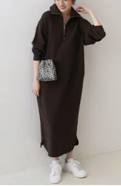 ハーフジップ ロングワンピース