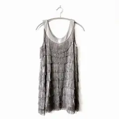 H&M エイチアンドエム【M】ノースリーブチュニック フリンジ付き グレー