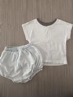 ベビー服 セットアップ ボーダーTシャツ デニムブルマ 韓国子供服　70