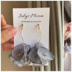 6171アンティークピアスイヤリングゴールド大ぶりフラワーシフォンロングお花韓国