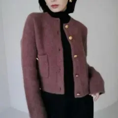 ほぼ未使用　anuans ラクーンブレンド　ノーカラーニットジャケット