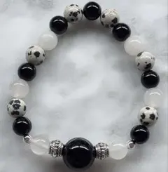 ダルメシアンジャスパー オニキス ピンクアベンチュリン デザインブレスレット