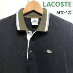 【LACOSTE 】90s 黒ポロシャツ オリーブグリーン襟　4フランス規格