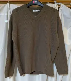 ユニクロU　プレミアムラムリブVネックセーター ブラウン XL