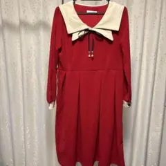 セーラー襟 赤 長袖 ワンピース