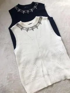 イング サマーニット ビジュー 超美品 2点セット 白 紺 ホワイト ネイビー