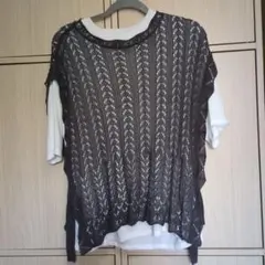 しまむらRafraf レース編みベスト付きTシャツ 3L