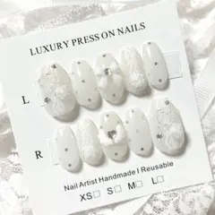 現品୨୧ウィッシュコア韓国ネイルチップ　乳白色ホワイト　薔薇レース　バレリーナ