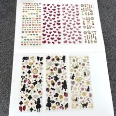 平成　ぷくぷくシール、ラメシールセット　ハート・アリス・コスメ・ネコ