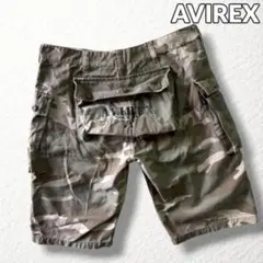 【AVIREX】カーゴハーフパンツ 迷彩切替ミリタリーショーツ カーキ XL相当