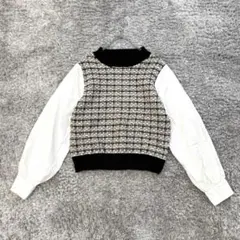 ☆ラフラフ/L 黒/チェック/プルオーバー/ドッキング/長袖/春秋/カジュアル