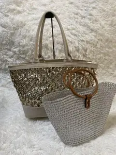 HAYNI CACHELIE トートバッグ ゴールド メッシュ 麻 2点セットのサムネイル