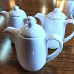 白色迷你茶壺　３件組　陶瓷　醬油瓶　古董　稀有