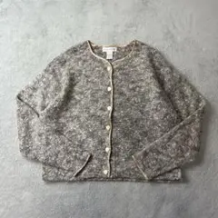 モヘア ニット カーディガン グレー ニット 長袖 XL 可愛いボタン 短丈