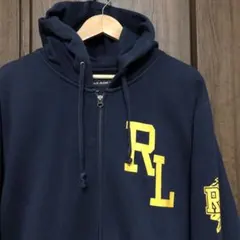 90s POLO JEANS プリントジップアップパーカー L ネイビー