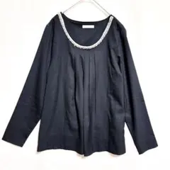 神戸レタス ビジュー付きブラウス 黒 長袖 フリーサイズ 上品 美品レディース