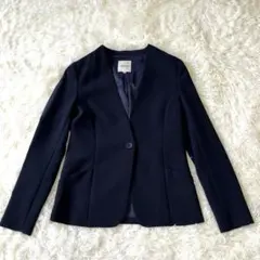 INDIVIインディヴィノーカラージャケット ネイビー 36 洗える ストレッチ