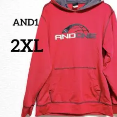 【2XL】 AND1™︎ 赤 レッド パーカー 古着 裏起毛 メンズ 大きめ 訳有