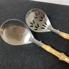 れんげ　ＳＡ竹柄チリレンゲ穴明・穴無　ステンレス　湯豆腐　卓上　お玉　竹製