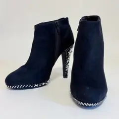 【美品】RANDA ビジュー付き ネイビー スエード 装飾付きヒール ブーティ