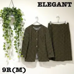 【昭和レトロ】ＥＬＥＧＡＮＴ　チェック柄スカートセットアップ　装飾ボタン　Ｍ