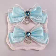 【ハンドメイド】サテンリボン ヘアクリップ 水色 2個セット 量産型 推し活