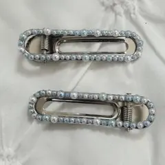ヘアクリップ2点セット ブルー ホワイト パール キラキラ 韓国風 大人可愛い