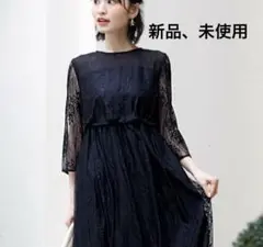 結婚式　ドレス　パーティードレス　ワンピース　ブラック　黒　レース　スカート