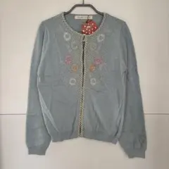 미사용 ドットアンドストライプス 花柄ビーズ刺繍カーディガン ライトブルー F