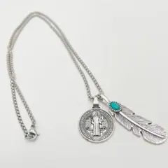 コインフェザーネックレスターコイズ海外限定品ユニセックスアクセサリー038