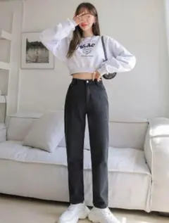 shein ストレート　ジーンズ　ハイウエスト