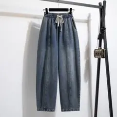 着痩せ ハイウエスト 大きいサイズ デニム ワイドパンツ カジュアル 夏物