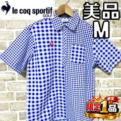 【早い者勝ち✨】ルコックゴルフ メンズ 半袖 ポロシャツ M チェック柄 ブルー