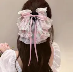 花柄 シフォン リボン ヘアクリップ