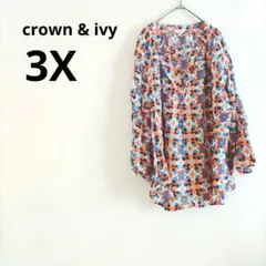 トップス【3X】エスニック crown & ivy 3X 長袖 柄 レディース