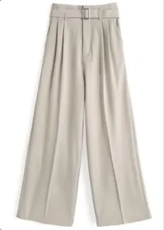 ベルト付きツイルタックワイドパンツ