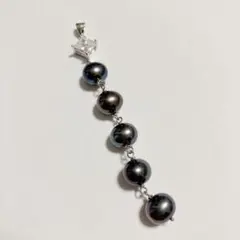 Silver925 ペンダントトップ 黒蝶パール ジルコニア 全長約8cm