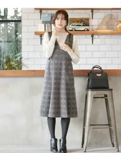 anysis ノースリーブチェックワンピース M ホワイト×ブラック オンワード