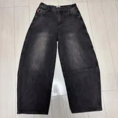 9090 ダークブラウン　ワイドデニムパンツ