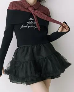 フレアミニスカート ブラック チュール