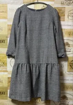 UNIVERVAL MUSE フレアワンピース 7分袖 リボン チェック M