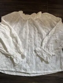ホワイト レース装飾 長袖ブラウス 130㎝