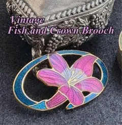 ヴィンテージ イギリス製　フィッシュ&クラウン　ブローチ　帯留めにも