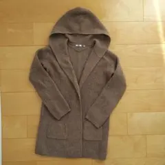 UNIQLO ブラウン リブ編み フード付きロングコート