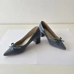 ルタロン ポインテッドトゥパンプス 23 ブルーグレー リボン 日本製