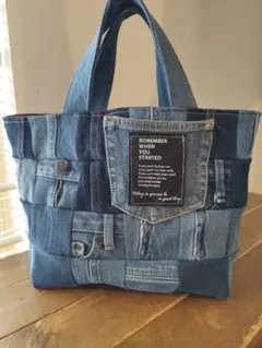 No.1358ハンドメイド★トートバッグ★デニムリメイク★パッチワーク