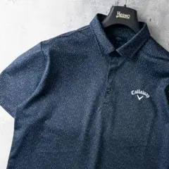 キャロウェイ メッシュポロシャツ LL ネイビー総柄 吸汗速乾ストレッチ