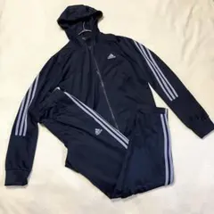 美品　アディダス　 ジャージ上下セット 　M ネイビー　3本ライン　フード付き