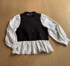 フリル付き長袖シャツ 黒と白