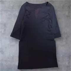 ブラウン　チュニックVネック ポケット付き　カシミア配合